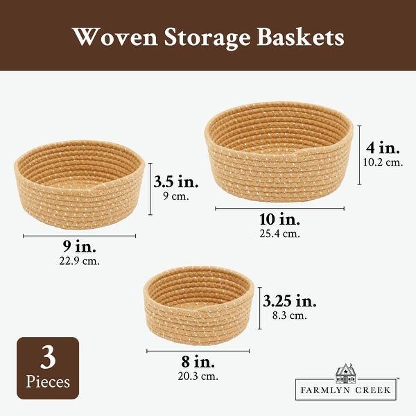 Brown Woven Rope Storage Baskets, Set of 3 for Organizing